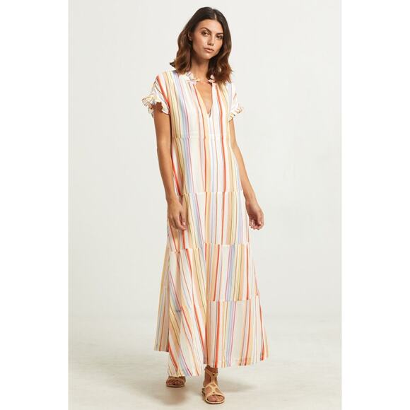 NEW Marie Oliver Farah Tier Maxi Cream Multicolor Striped Maxi Dress Size: XXS - Picture 1 of 7